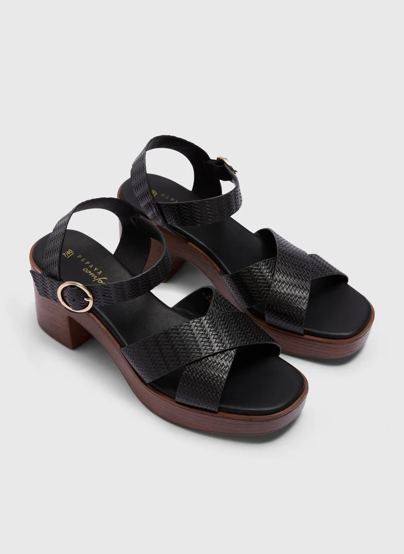 ماتلان Black Clog Block Heel Sandals